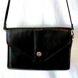 Vintage Smith Forester 1980's Crossbody Bag, Black Leather with Gold Trim, EUC!